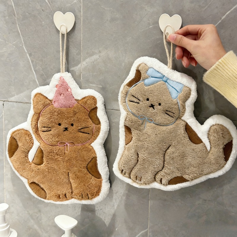 Home Textiles & Furnishings - 創造性あふれるかわいい猫の形をしたハンギングハンドタオル、バスルームやキッチン用、ホームテキスタイル、子供たちが手を拭くのに。