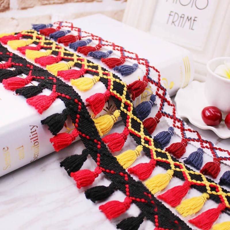 Home Ec Textiles - フリンジレーストリミング,カーテン装飾用タッセル付き,日曜大工の縫製アクセサリー,ファブリックトリム,バッチあたり1ヤード