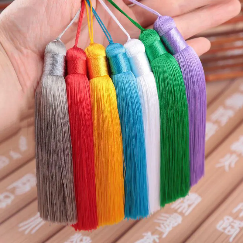 Home Ec Textiles - 2 個 12 センチメートルポリエステルタッセルぶら下げリングシルク縫製バングタッセルトリム装飾キータッセルペンダントホームデコ